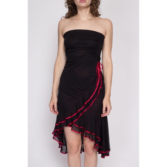 Y2K Gothic Black & Red Metallic Strapless Party Dress - Extra Small | Vintage - Picture 2 of 6